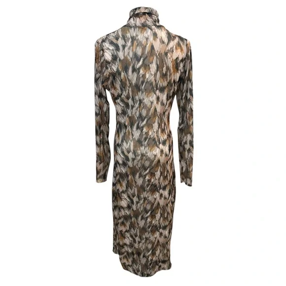 Steve Madden Vivienne Oak Buff Print Mesh Midi Dress L Turtleneck Fairygrunge - Picture 3 of 9